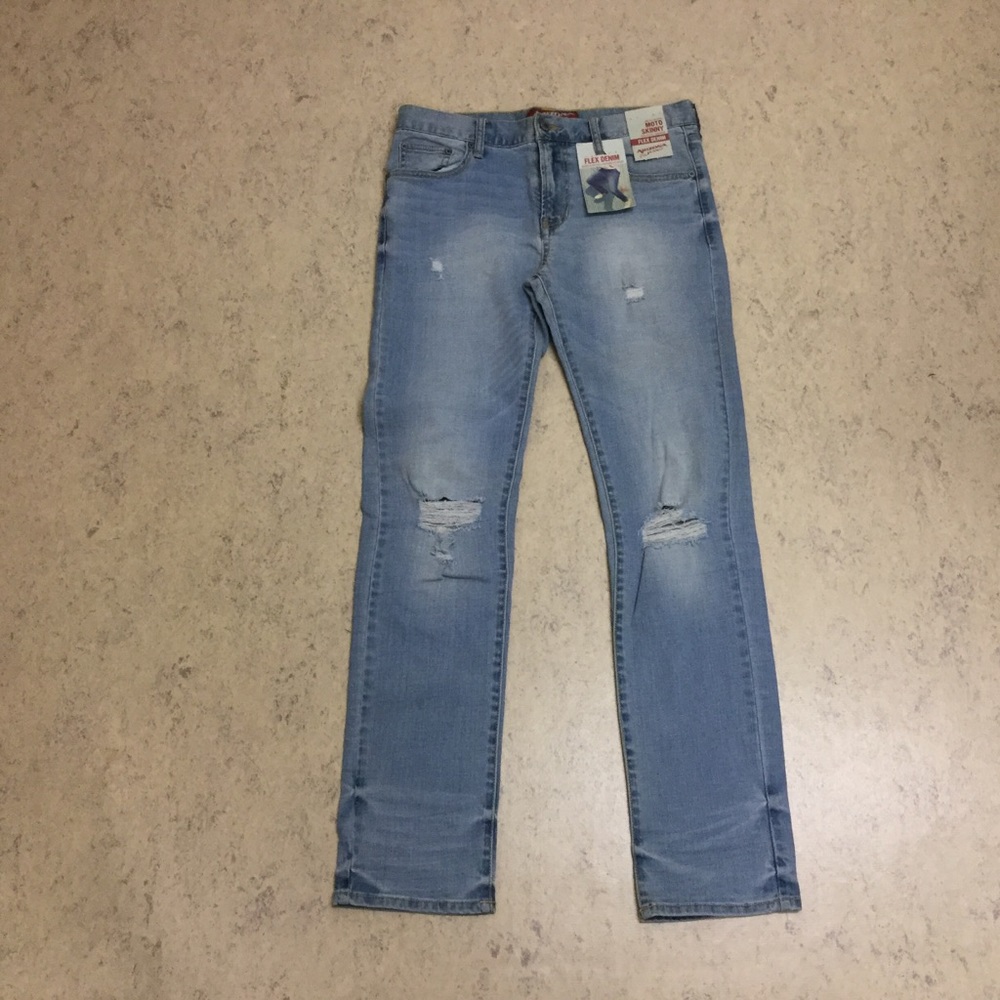 NWT Arizona Jean Co. Flex Denim Moto Skinny Jeans Size 30x32 Light Wash Distress